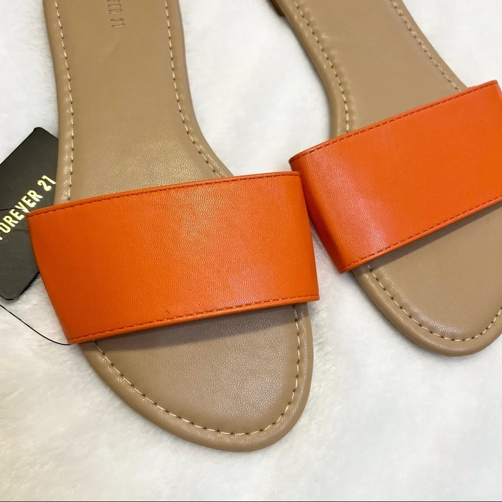 NWT Forever 21 Orange Faux Leather Slide Sandal Womens Size 7.5